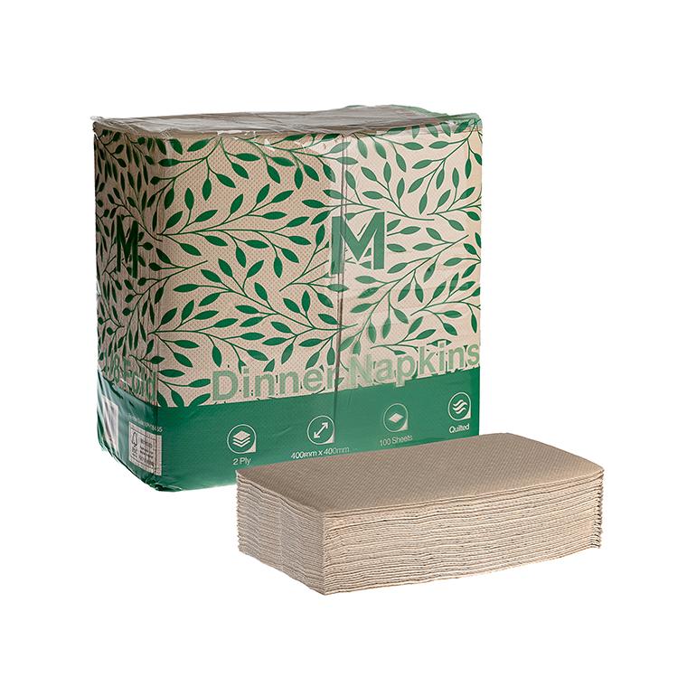 Quilted Dinner Napkins 1/8 Fold - Brown, 400mm x 400mm, 2 Ply, FSC® Recycled (Box of 800 Napkins)