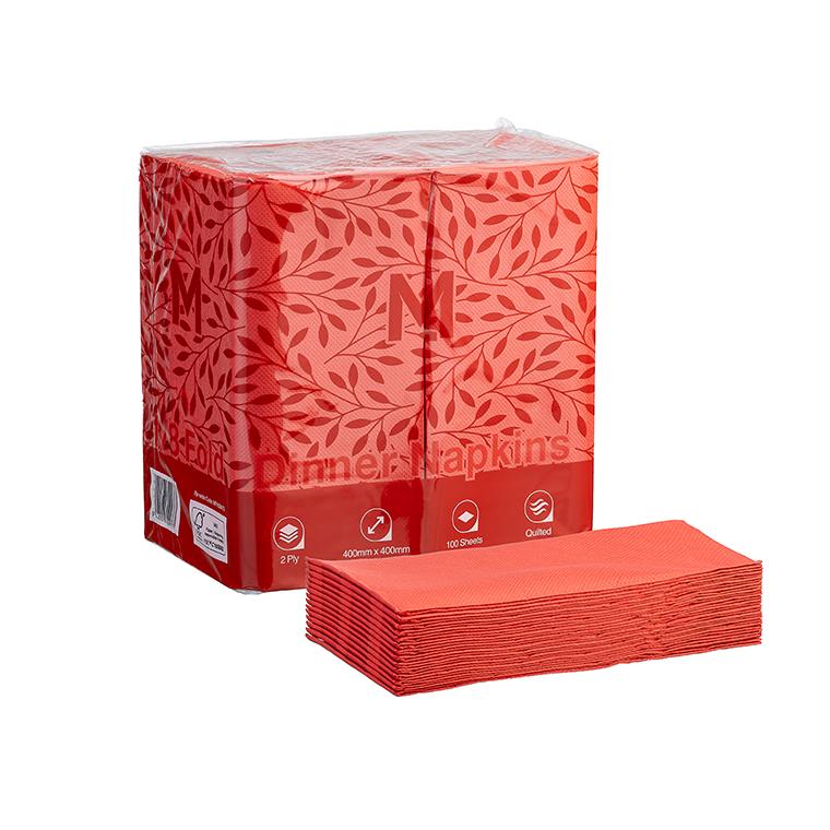 Quilted Dinner Napkins 1/8 Fold - Red, 400mm x 400mm, 2 Ply, FSC® Mix (Box of 800 Napkins)