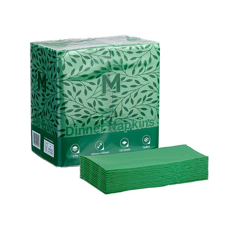 Quilted Dinner Napkins 1/8 Fold - Green, 400mm x 400mm, 2 Ply, FSC® Mix (Box of 800 Napkins)