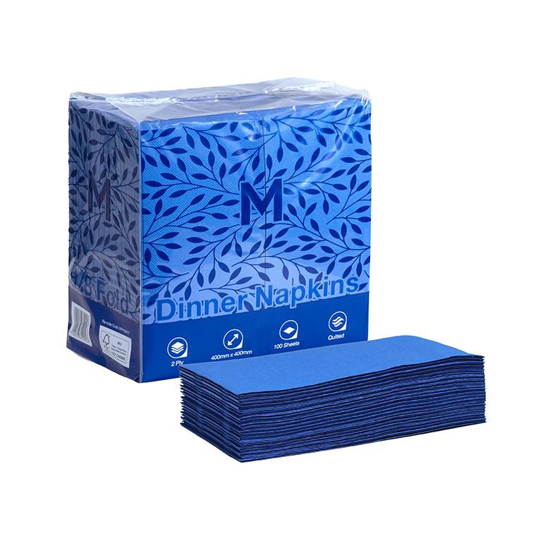 Quilted Dinner Napkins 1/8 Fold - Blue, 400mm x 400mm, 2 Ply, FSC® Mix (Box of 800 Napkins)