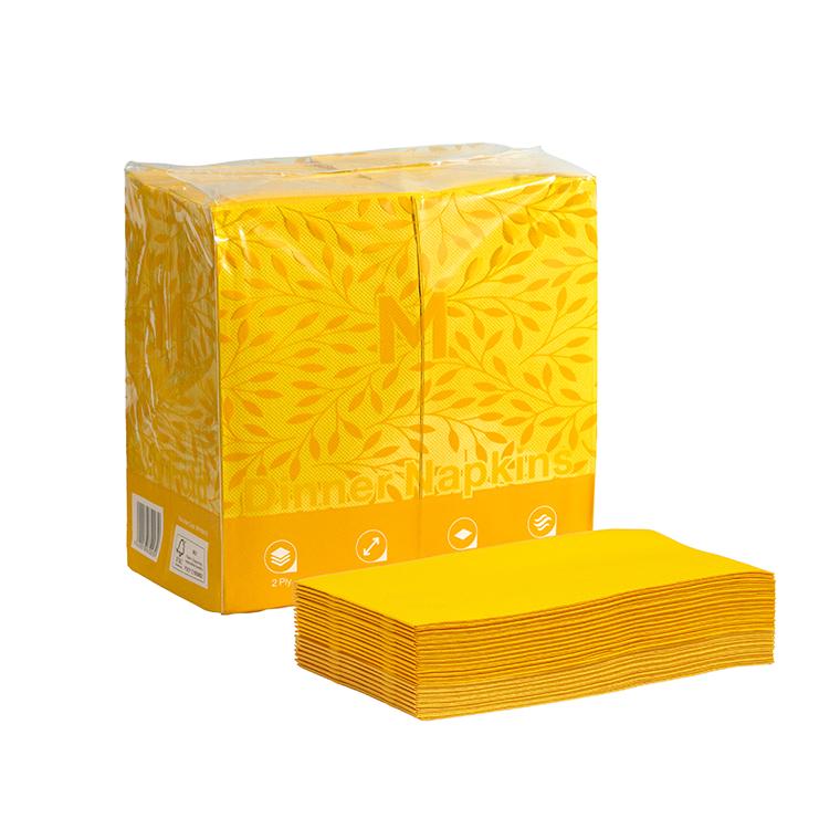 Quilted Dinner Napkins 1/8 Fold - Yellow, 400mm x 400mm, 2 Ply, FSC® Mix (Box of 800 Napkins)