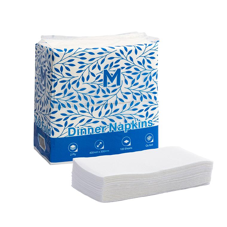 Quilted Dinner Napkins 1/6 Fold - White, 300mm x 400mm, 2 Ply, FSC® Mix *Cost Effective (Box of 800 Napkins)