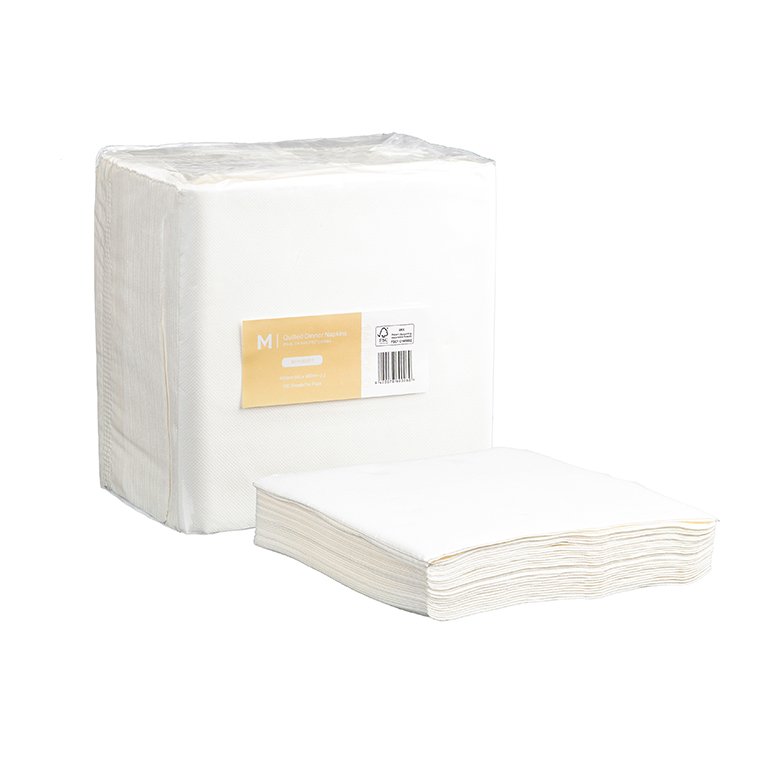 Quilted Dinner Napkins 1/4 Fold - White, 400mm x 400mm, 2 Ply, FSC® Mix (Box of 800 Napkins)