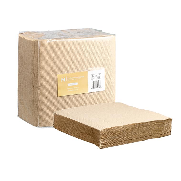 Quilted Dinner Napkins 1/4 Fold - Brown, 400mm x 400mm, 2 Ply, FSC® Recycled (Box of 800 Napkins)