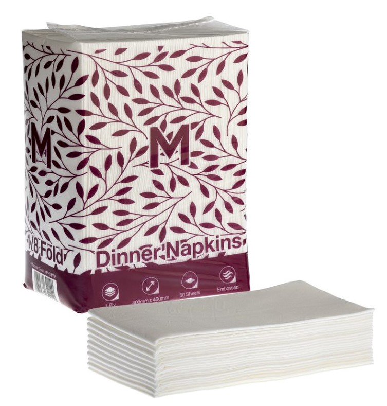 [MPH38485] Airlaid Dinner Napkins 1/8 Fold - White, 400mm x 400mm, 1 Ply, FSC® Mix (Box of 500 Napkins)