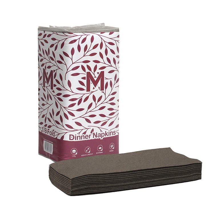 [MPH38468] Airlaid Dinner Napkins 1/8 Fold - Brown, 400mm x 400mm, 1 Ply, FSC® Recycled (Box of 500 Napkins)