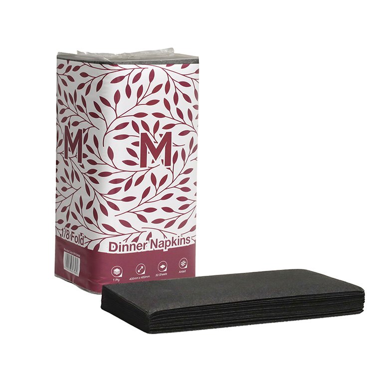 [MPH38469] Airlaid Dinner Napkins 1/8 Fold - Black, 400mm x 400mm, 1 Ply, FSC® Mix (Box of 500 Napkins)