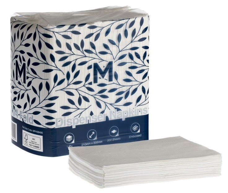 [MPH38495] Embossed Dispenser Napkins - White, 210mm x 330mm, 1 Ply, FSC® Mix (Box of 6000 Napkins)
