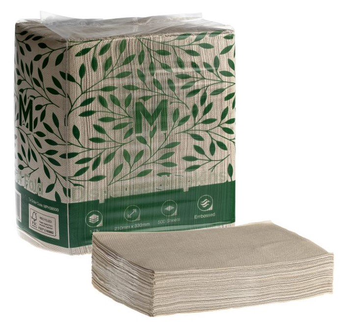 [MPH38500] Embossed Dispenser Napkins - Brown, 210mm x 330mm, 1 Ply, FSC® Recycled (Box of 6000 Napkins)