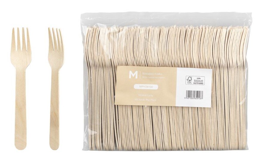 [MPH38100] Wooden Fork - Natural, 160mm Long, FSC® 100% *Long Tooth Fork (Box of 1000 Units)