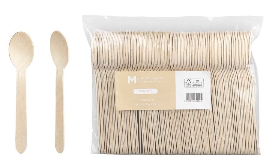 Wooden Dessert Spoon - Natural, 160mm Long, FSC® 100% (Box of 1000 Units)
