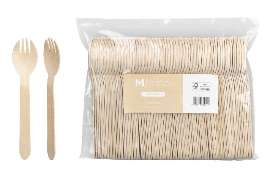 Wooden Spork - Natural, 160mm Long, FSC® 100% (Box of 1000 Units)