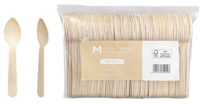 [MPH38120] Wooden Teaspoon - Natural, 110mm Long, FSC® 100% (Box of 1000 Units)