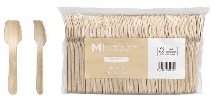 Wooden Icecream Spoon - Natural, 100mm Long, FSC® 100% (Box of 1000 Units)