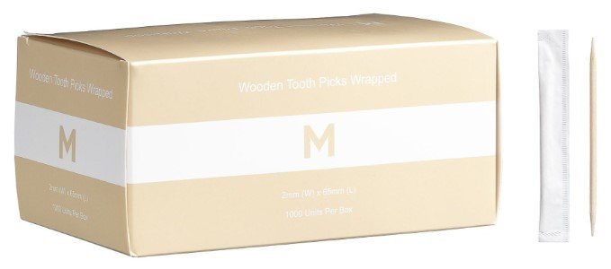 [MPH38137] Wooden Tooth Picks Wrapped - Natural, 2mm x 65mm Long, FSC® 100% (Box)