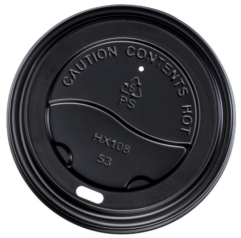 [MPH16240] PS Plastic Cup Lids - Black, 90mm Diameter (Box of 1000 Lids)