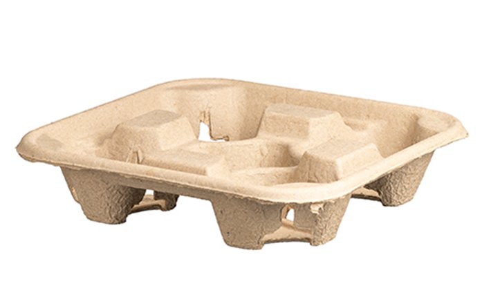 Pulp Cup Tray - Brown, 4 Cup Capacity *Fits 80mm / 90mm Cups (Box of 300 Holders)