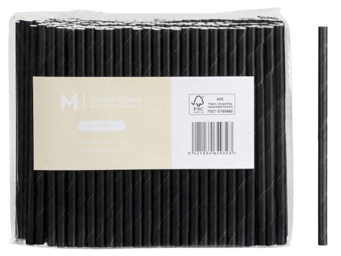 Paper Cocktail Straight Straws - Black, 5mm x 120mm, 300gsm, FSC® Mix (Box of 2500 Straws)