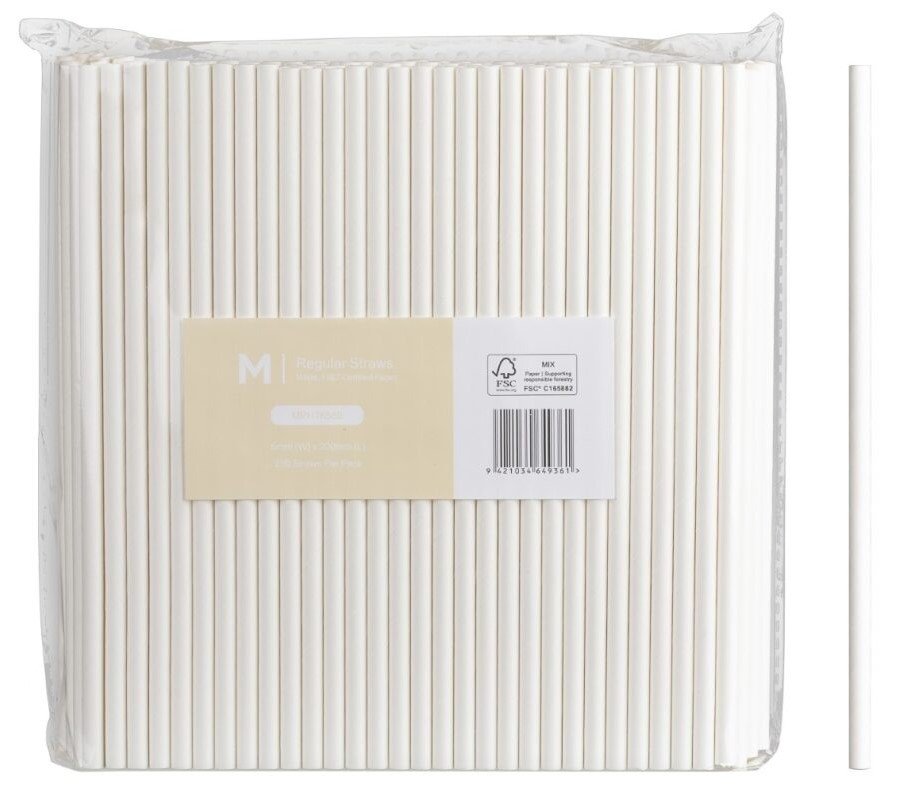 Paper Regular Straight Straws - White, 6mm x 200mm, 300gsm, FSC® Mix (Box of 2500 Straws)