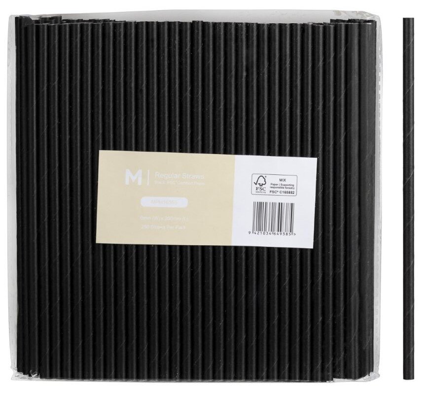 Paper Regular Straight Straws - Black, 6mm x 200mm, 300gsm, FSC® Mix (Box of 2500 Straws)