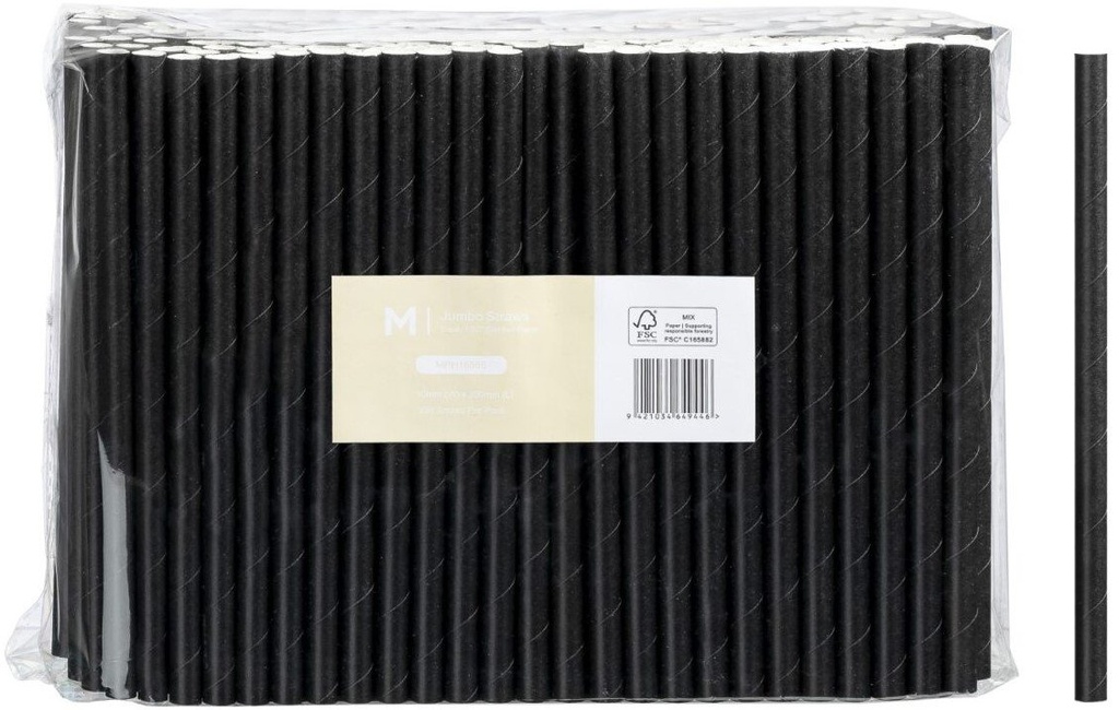 Paper Jumbo Straight Straws - Black, 10mm x 200mm, 300gsm, FSC® Mix (Box of 2500 Straws)