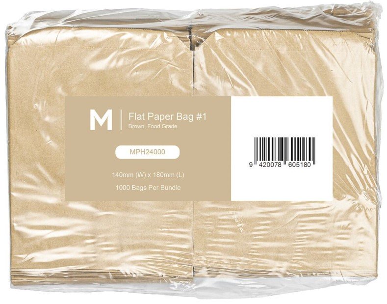 [MPH24000] Paper Bag Flat #1 - Brown, 140mm x 180mm, 40gsm (Pack of 1000 Bags)