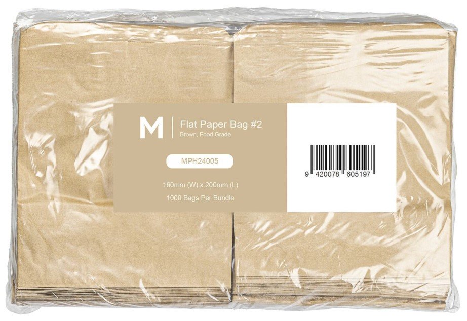 Paper Bag Flat #2 - Brown, 160mm x 200mm, 40gsm (Pack of 1000 Bags)