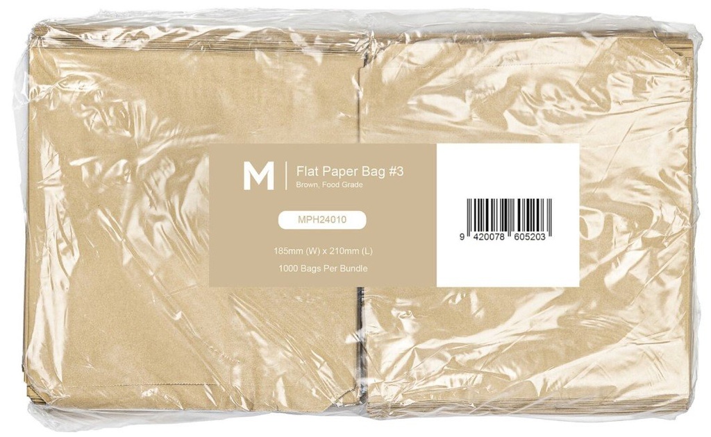 Paper Bag Flat #3 - Brown, 185mm x 210mm, 40gsm (Pack of 1000 Bags)