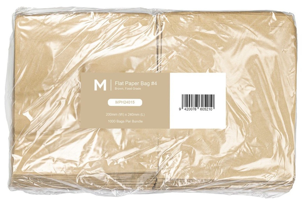 Paper Bag Flat #4 - Brown, 200mm x 240mm, 40gsm (Pack of 1000 Bags)