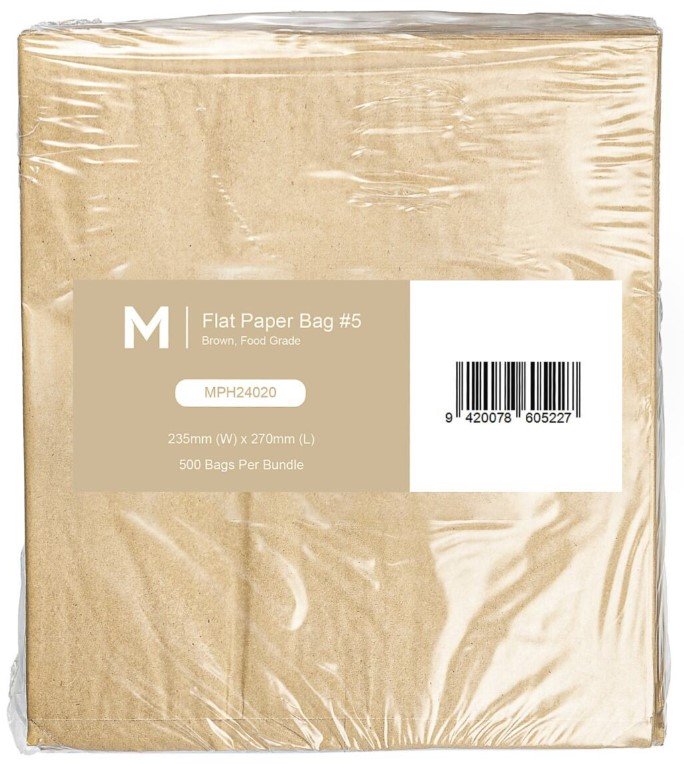 Paper Bag Flat #5 - Brown, 235mm x 270mm, 40gsm (Pack of 500 Bags)