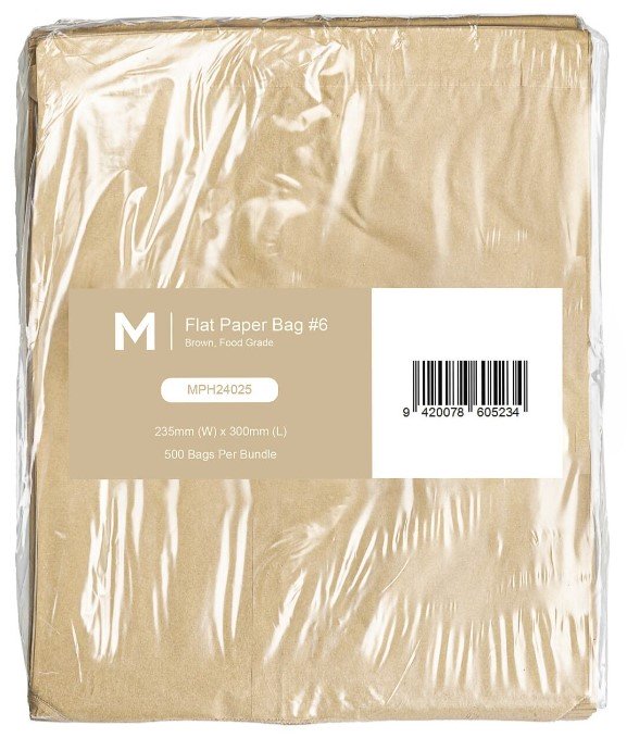 Paper Bag Flat #6 - Brown, 235mm x 300mm, 40gsm (Pack of 500 Bags)