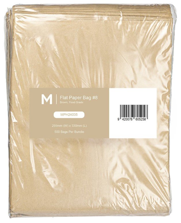 Paper Bag Flat #8 - Brown, 255mm x 330mm, 40gsm (Pack of 500 Bags)