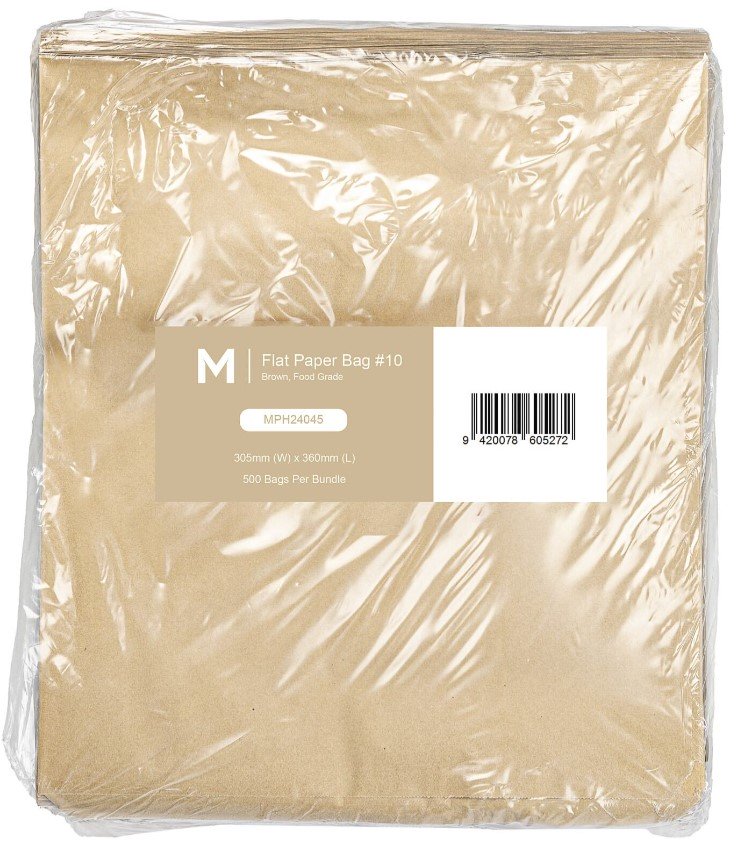 Paper Bag Flat #10 - Brown, 305mm x 360mm, 50gsm (Pack of 500 Bags)