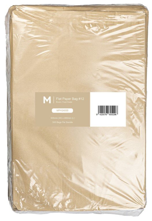 Paper Bag Flat #12 - Brown, 305mm x 460mm, 50gsm (Pack of 500 Bags)