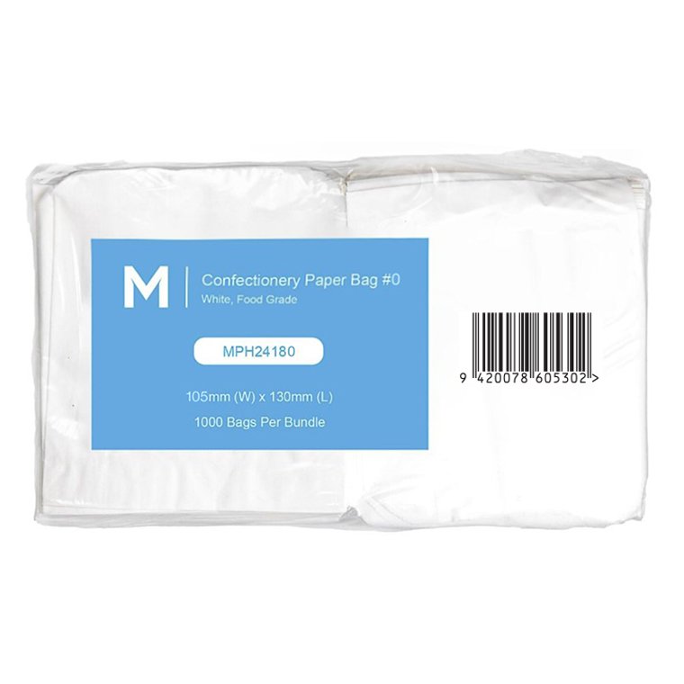 Confectionery Paper Bag Flat #0 - White, 105mm x 130mm, 35gsm (Pack of 1000 Bags)