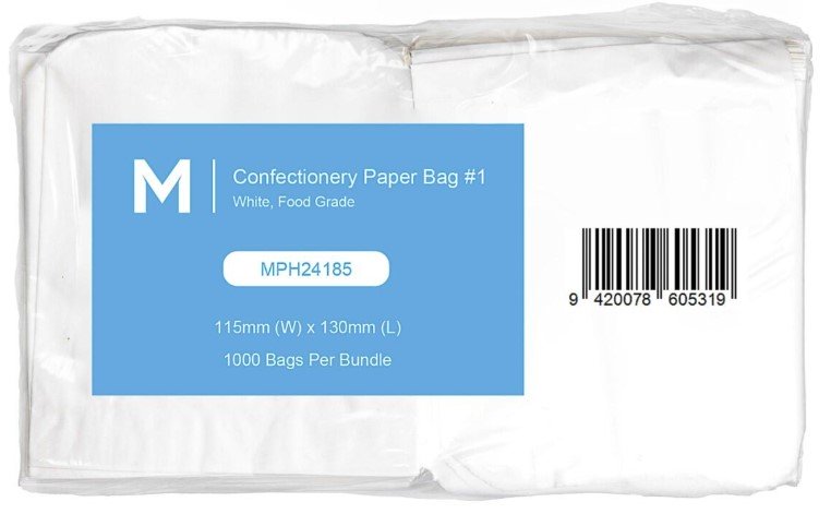 [MPH24185] Confectionery Paper Bag Flat #1 - White, 115mm x 130mm, 35gsm (Pack of 1000 Bags)