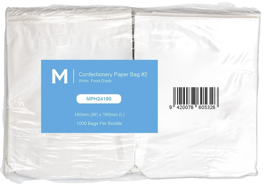 [MPH24190] Confectionery Paper Bag Flat #2 - White, 140mm x 180mm, 35gsm (Pack of 1000 Bags)