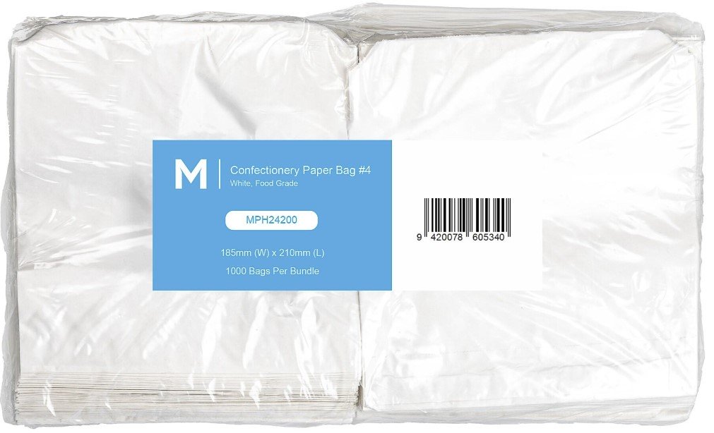 [MPH24200] Confectionery Paper Bag Flat #4 - White, 185mm x 210mm, 35gsm (Pack of 1000 Bags)
