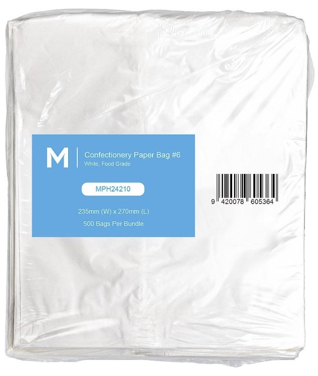 [MPH24210] Confectionery Paper Bag Flat #6 - White, 235mm x 270mm, 35gsm (Pack of 500 Bags)