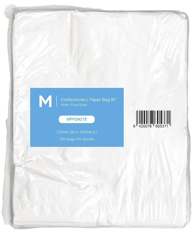 Confectionery Paper Bag Flat #7 - White, 235mm x 300mm, 35gsm (Pack of 500 Bags)