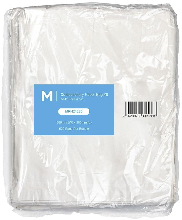 [MPH24220] Confectionery Paper Bag Flat #8 - White, 255mm x 300mm, 35gsm (Pack of 500 Bags)
