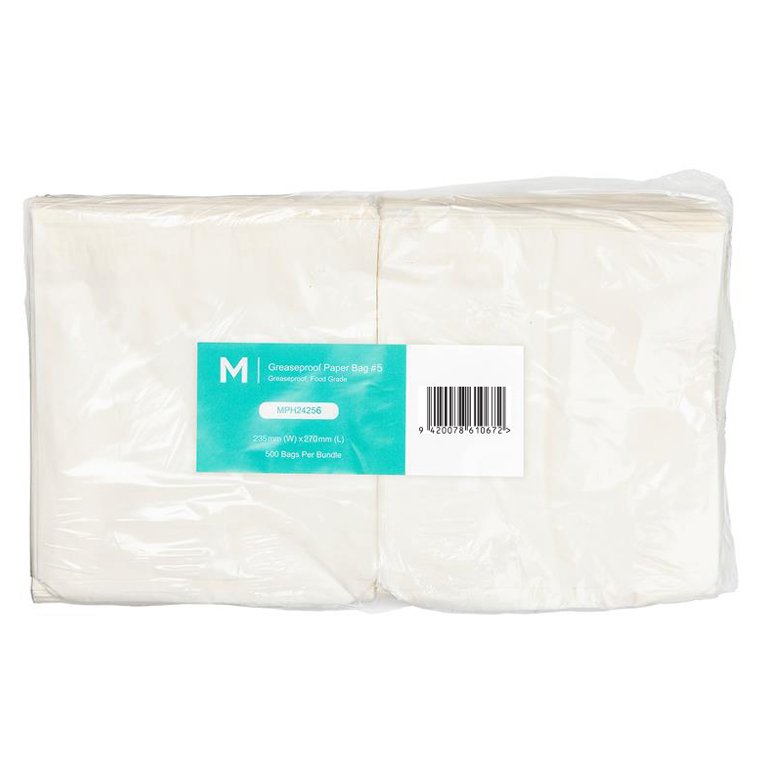 Greaseproof Paper Bags #5 - White, 235mm x 270mm, 40gsm, KIT 7 (Pack of 500 Bags)