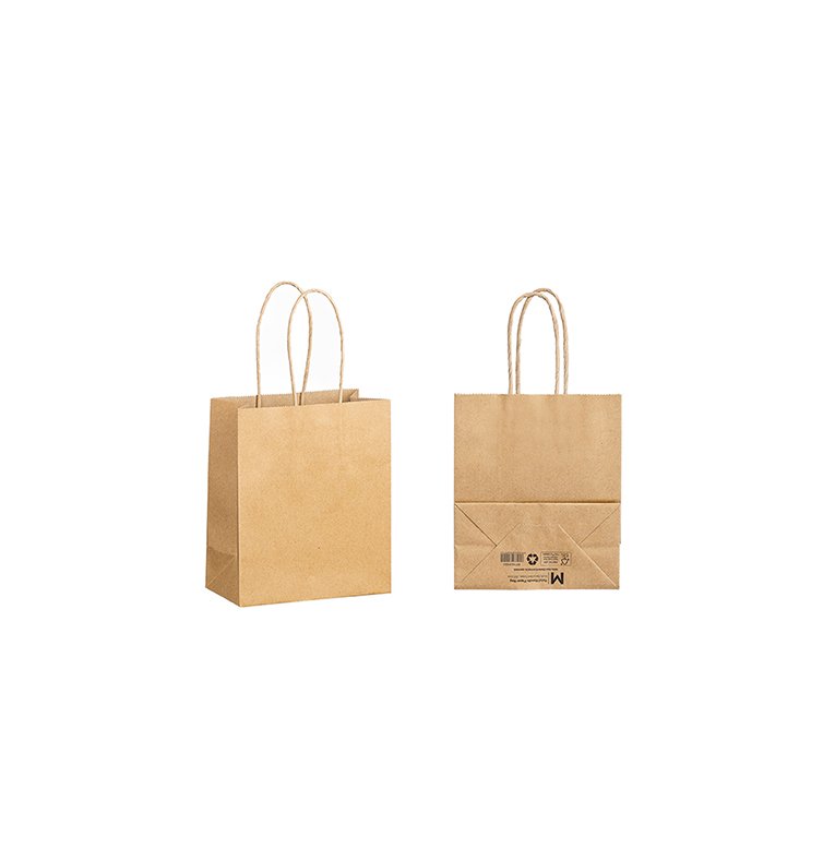 [MPH24450] Twist Handle Paper Bag 2XS - Brown, 140mm x 75mm x 165mm, 120gsm (Box of 500 Bags)