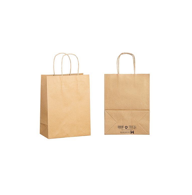 [MPH24455] Twist Handle Paper Bag XS - Brown, 205mm x 110mm x 275mm, 120gsm (Box of 250 Bags)