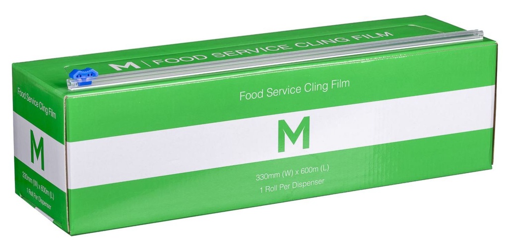 Premium Cling Film Dispenser - Clear, 330mm x 600m x 9mu (1x Roll)