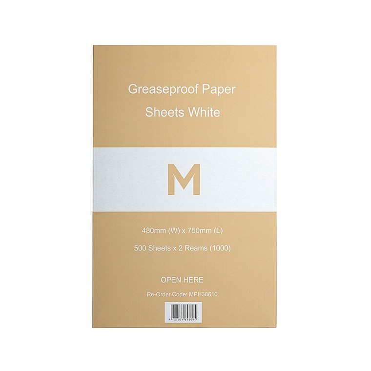 Greaseproof Paper Sheets Large - White, 480mm x 750mm, 40gsm (Box of 1000 Sheets)