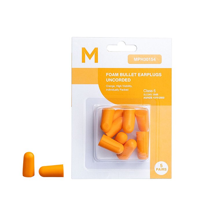 Foam Bullet Earplugs Uncorded Pack - Orange, 28.0dB Rated (Pack of 5 Pairs)