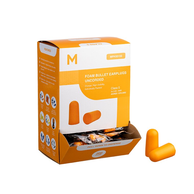 Foam Bullet Earplugs Uncorded - Orange, 28.0dB Rated (Pack of 200 Pairs)