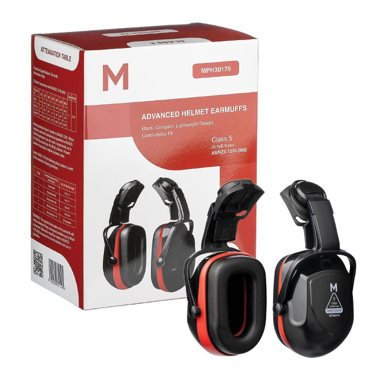 [MPH30176] Advanced Helmet Earmuffs - Black/Red, 25.8dB Rated *Class 5 (Pair)