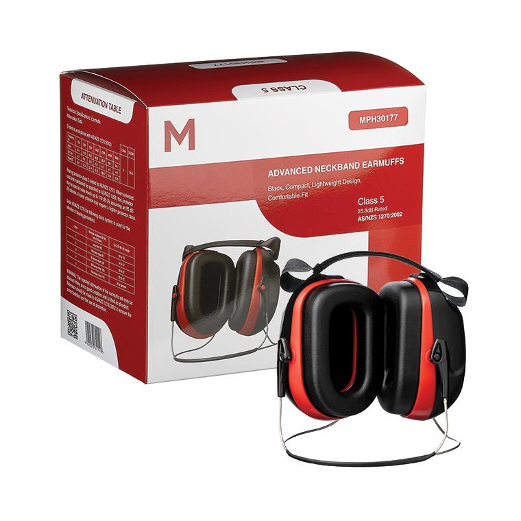 [MPH30177] Advanced Neckband Earmuffs - Black/Red, 25.8dB Rated *Class 5 (Pair)